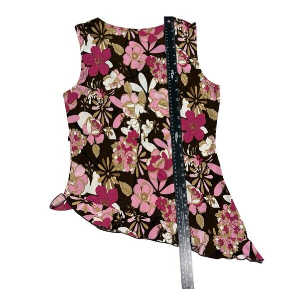 Vtg Y2K Ruffle babydoll Top sz M V-Neck asymetrical pink brown USA Fairy indie - Picture 4 of 8